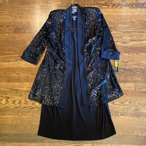 R&M Richards Black Sequined Dress & Jacket Set SZ 12P NWT